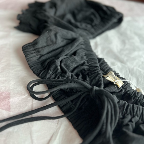 NWT Bittersweet black crop top sz L drawstring peasant puff sleeve topper - Picture 12 of 12